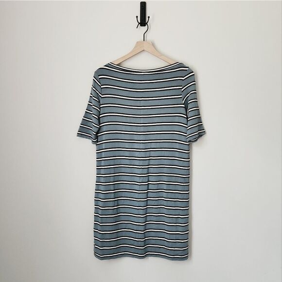 Lou & Grey Striped Short Sleeve Knee Length Dress in Blue Size Medium - Picture 5 of 5